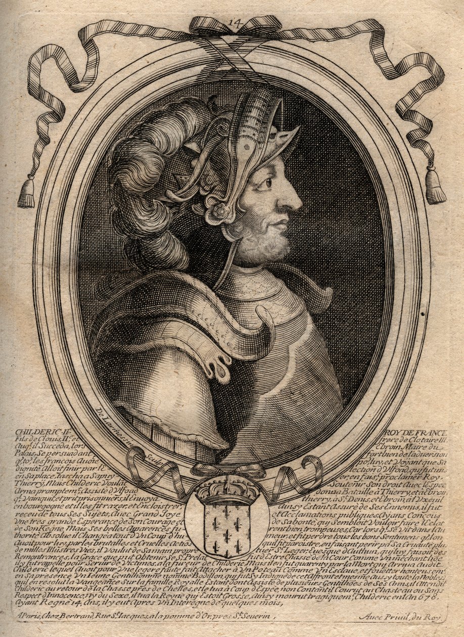 Portrait de Childéric II, roi des Francs de 670 à 673 - Gravure de 