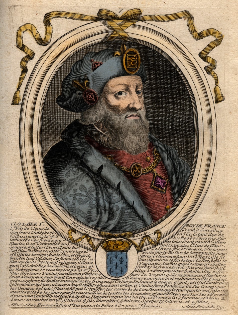 Portrait de Clotaire I (497-561), roi de Neustrie et roi des Francs - gravure de 