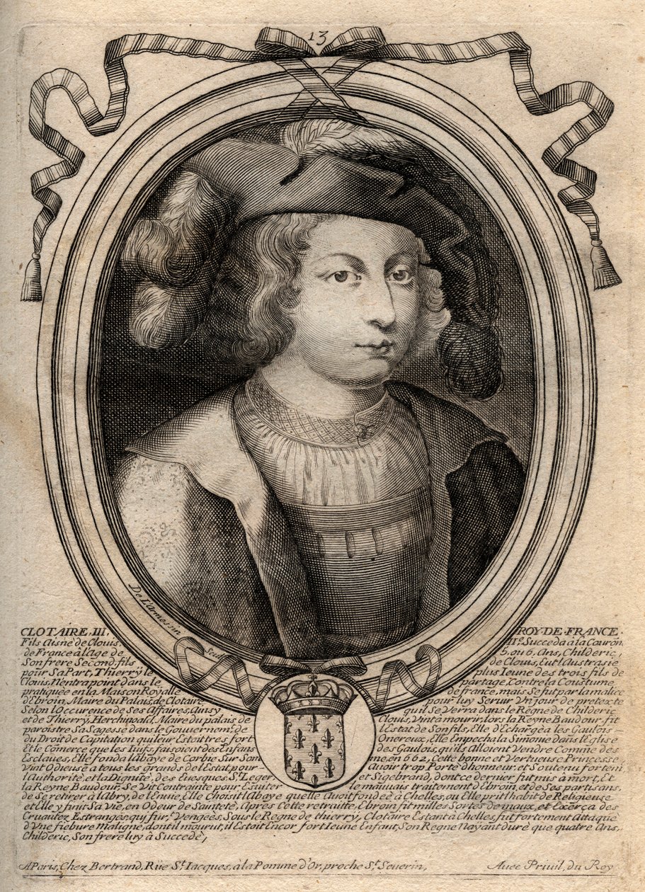 Portrait de Clotaire III (652-673), roi de Neustrie et de Bourgogne - Gravure de 