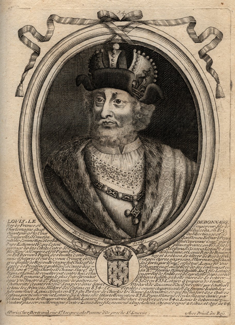 Portrait de Louis Ier le Pieux (778-840), roi de France - Gravure de 