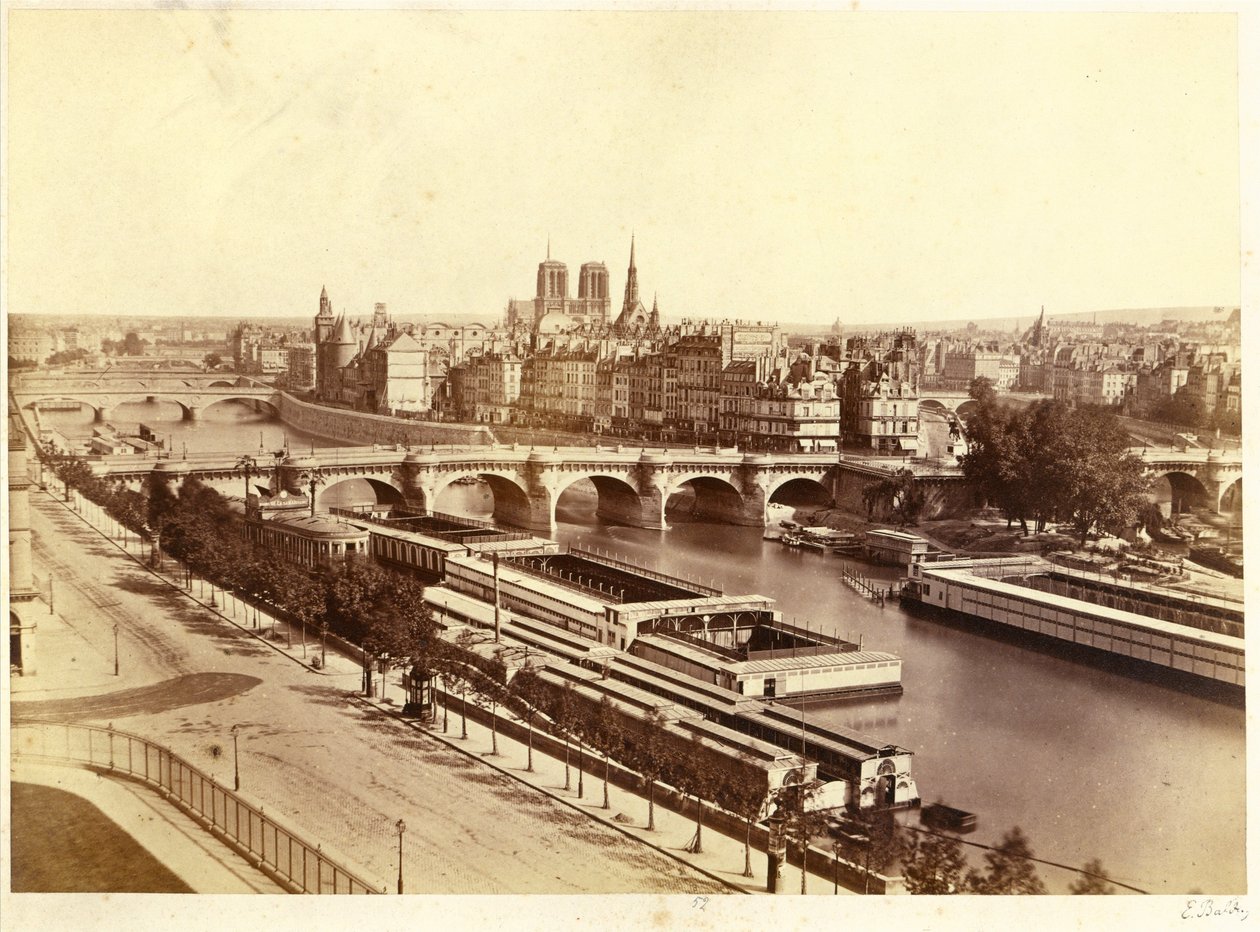 La Seine avec des ponts, en arrière-plan Notre-Dame de Paris - Edouard Denis Baldus