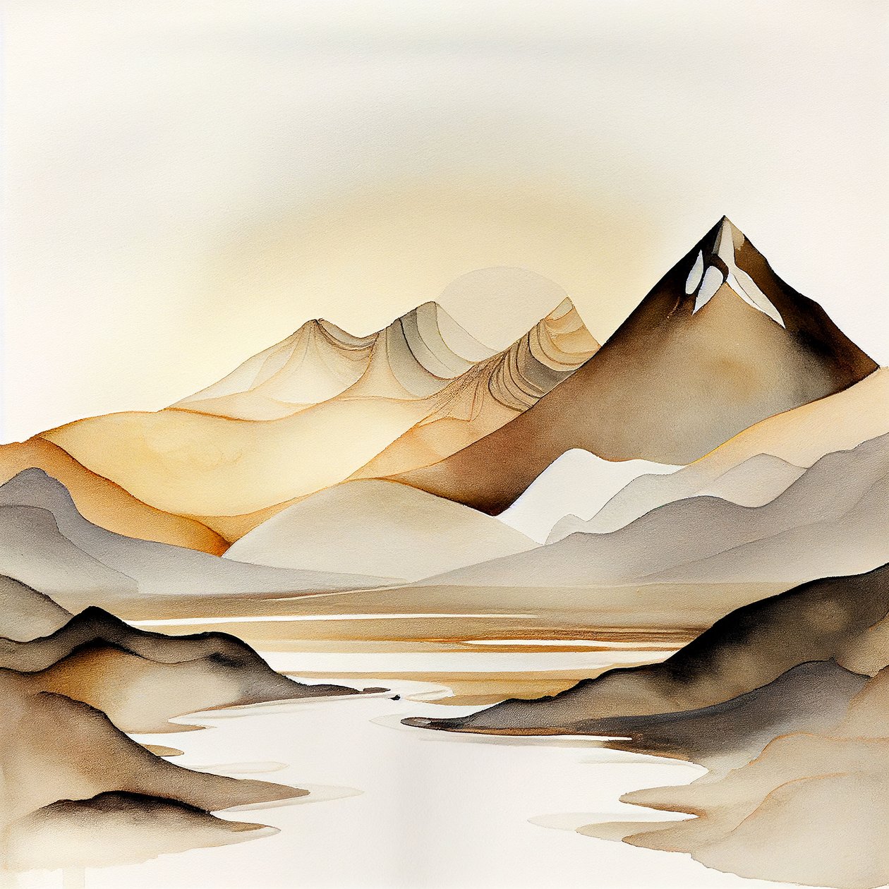 Paysage naturel doux abstrait, montagnes acryliques - F. Abderrahim