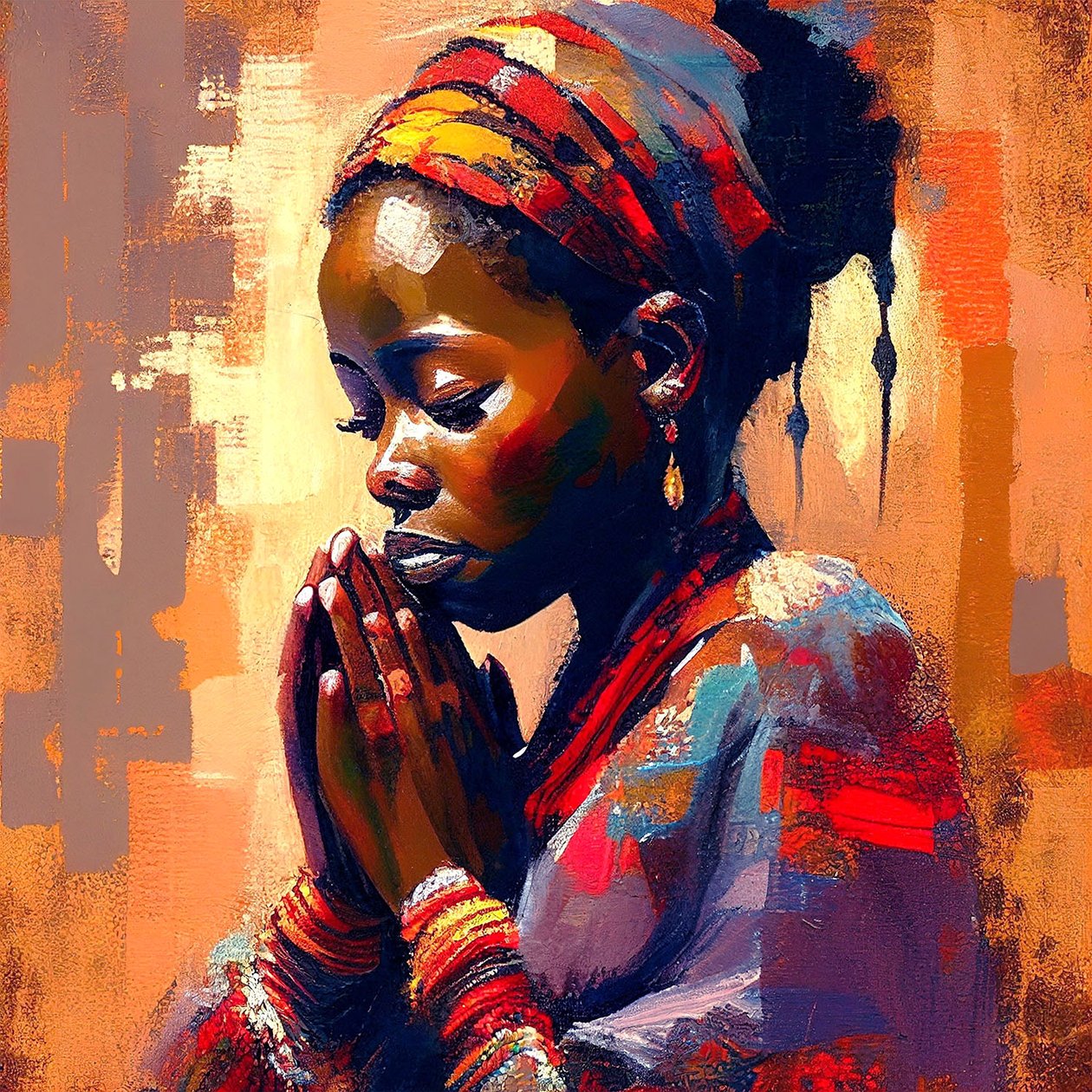Peinture sur toile numérique : Fille africaine en méditation, impressions d