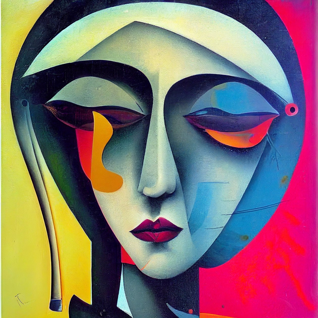 Visage de femme triste dans une peinture figurative abstraite, Art mural | Impressions sur toile - F. Abderrahim