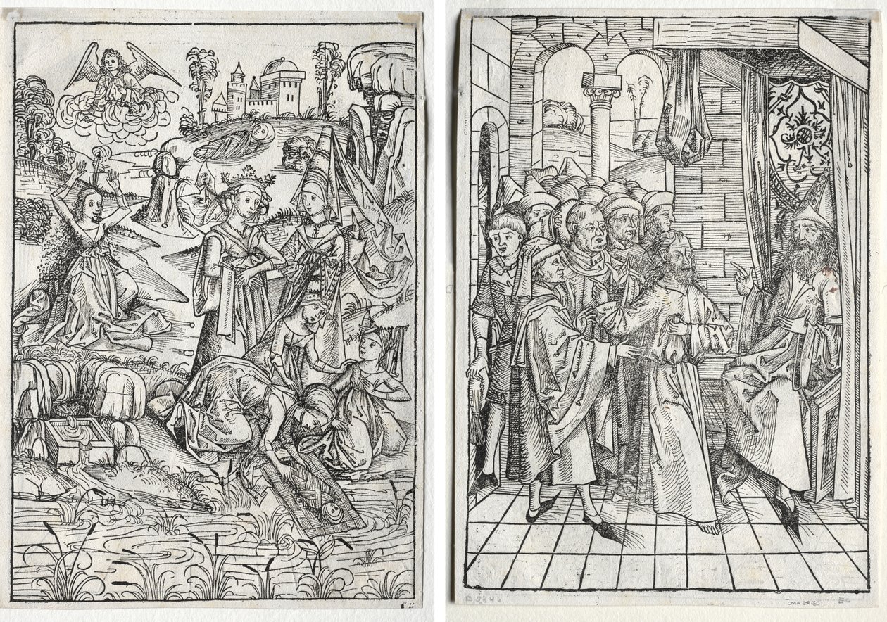 Der Schatzbehalter : Moïse trouvé par la fille de Pharaon (recto) ; Der Schatzbehalter : Christ devant Caïphe (verso) - firm of Christophe Philippe Oberkampf