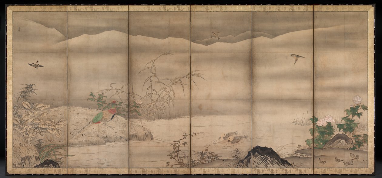 Oiseaux et fleurs dans un paysage des quatre saisons - follower of Sesshū Tōyō