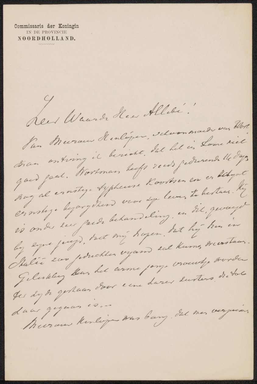 Lettre à August Allebé - jonkheer Gijsbert van Tienhoven