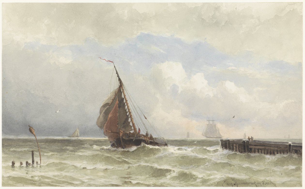 Port de Flessingue, avec un voilier entrant - jonkheer Jacob Eduard van Heemskerck