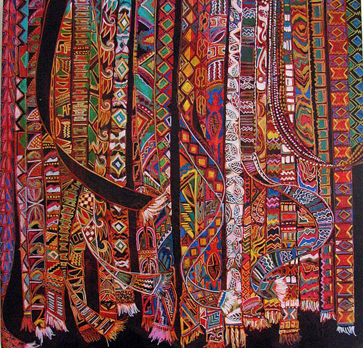 Tissage de la corde dorsale, 2014 (mixte, acrylique, encre, huile) - linda arthurs
