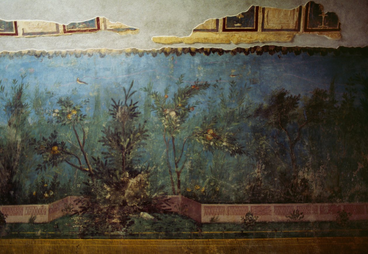 Fresque représentant un jardin avec des arbres et des oiseaux, de la Maison de Livie sur la colline du Palatin, Rome, Italie. Civilisation romaine - Unbekannt Unbekannt
