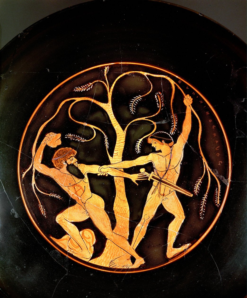 Thésée avec le brigand Sinis (poterie) - painting Elpinikos