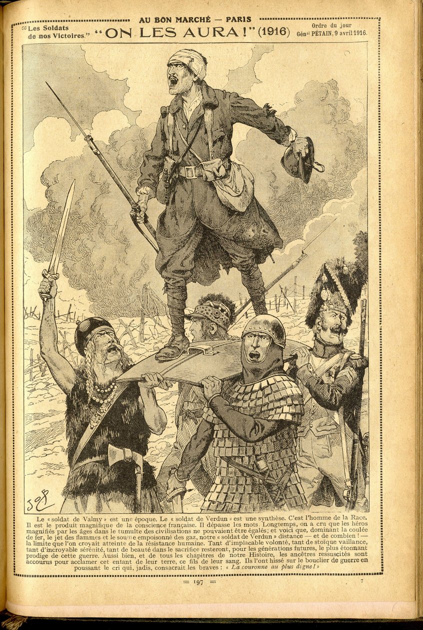 Agenda Buvard du Bon Marché 1917 - Illustration de Job : Nous les aurons ! 1916 - Guerre de 14-18, Médical, Médecine, Santé, Uniformes, Grandes Batailles, Armure - Soldats, Gaulois - Historique - pseudonym for Onfray de Breville Jacques Job