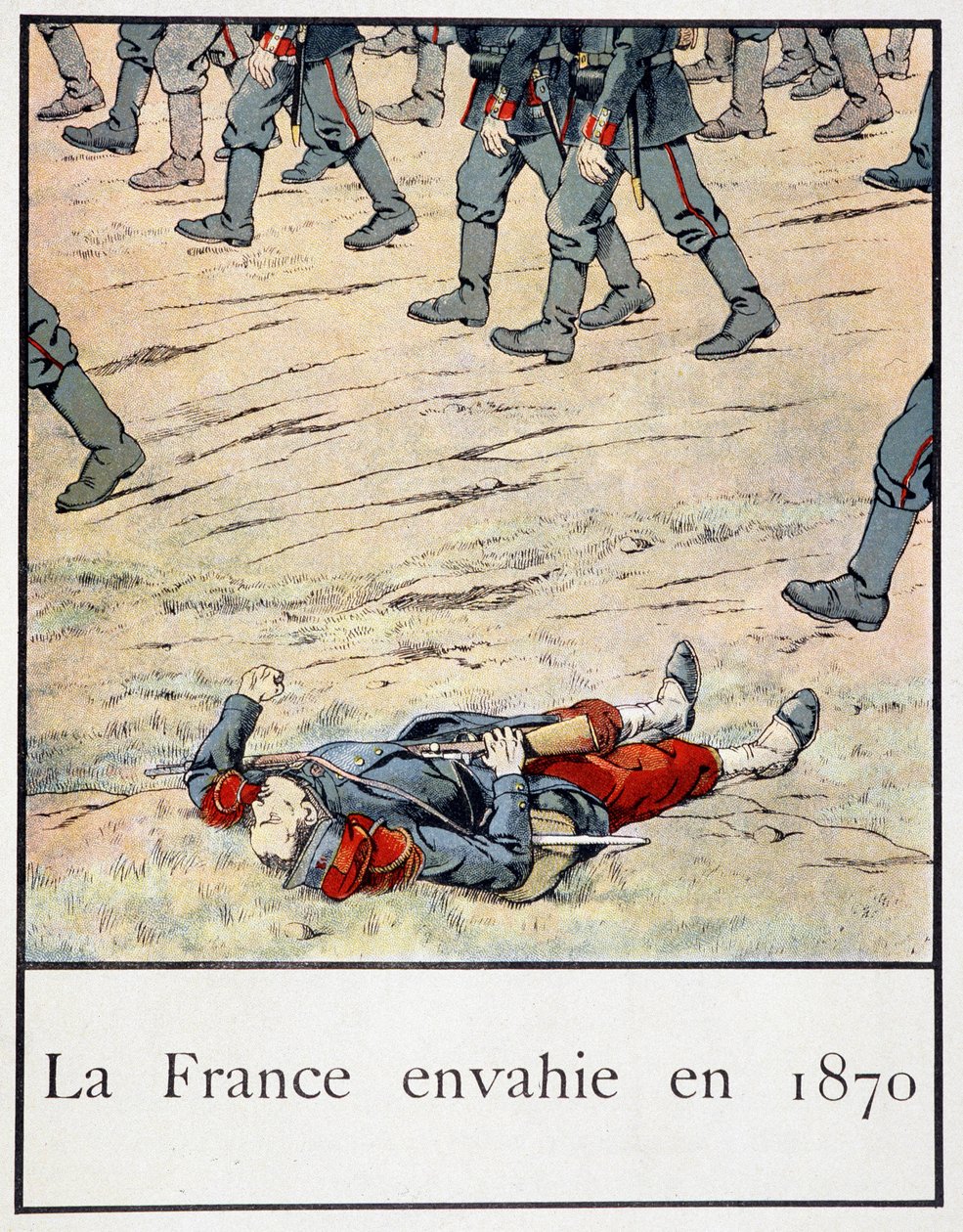La France envahie en 1870 (un soldat mort sur le champ de bataille) - dans « Petite histoire de France » par Jacques Bainville, éd. Mane - pseudonym for Onfray de Breville Jacques Job