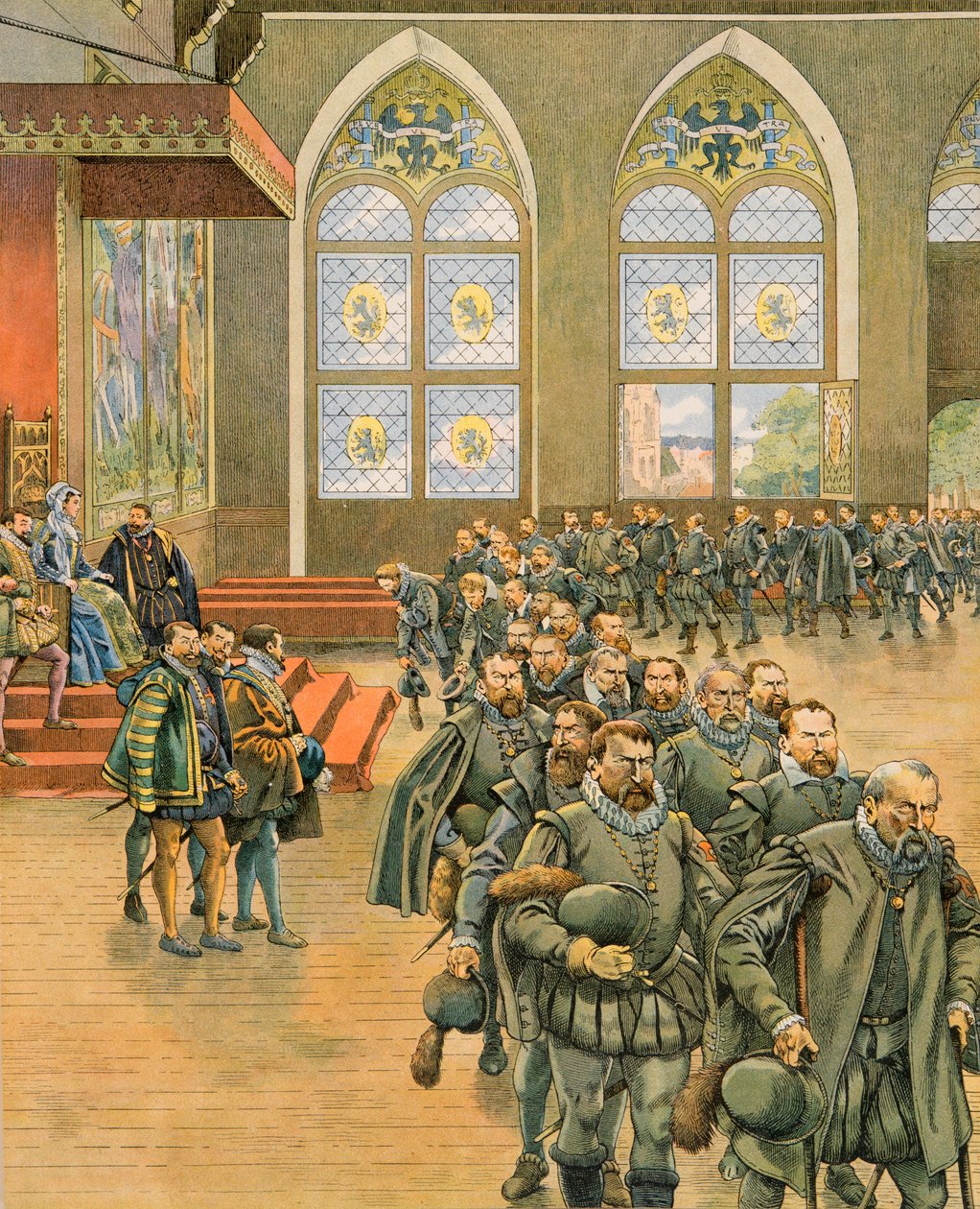 Jacques Marie Gaston Onfroy de Breville dit JOB (1858-1931) - Histoire de la Belgique : Les Gueux présentent leurs remontrances respectueuses à Marguerite de Parme (1522-1586), gouvernante des Pays-Bas sous Philippe II (1527-1598), en 1566, Collection priv - pseudonym for Onfray de Breville Jacques Job