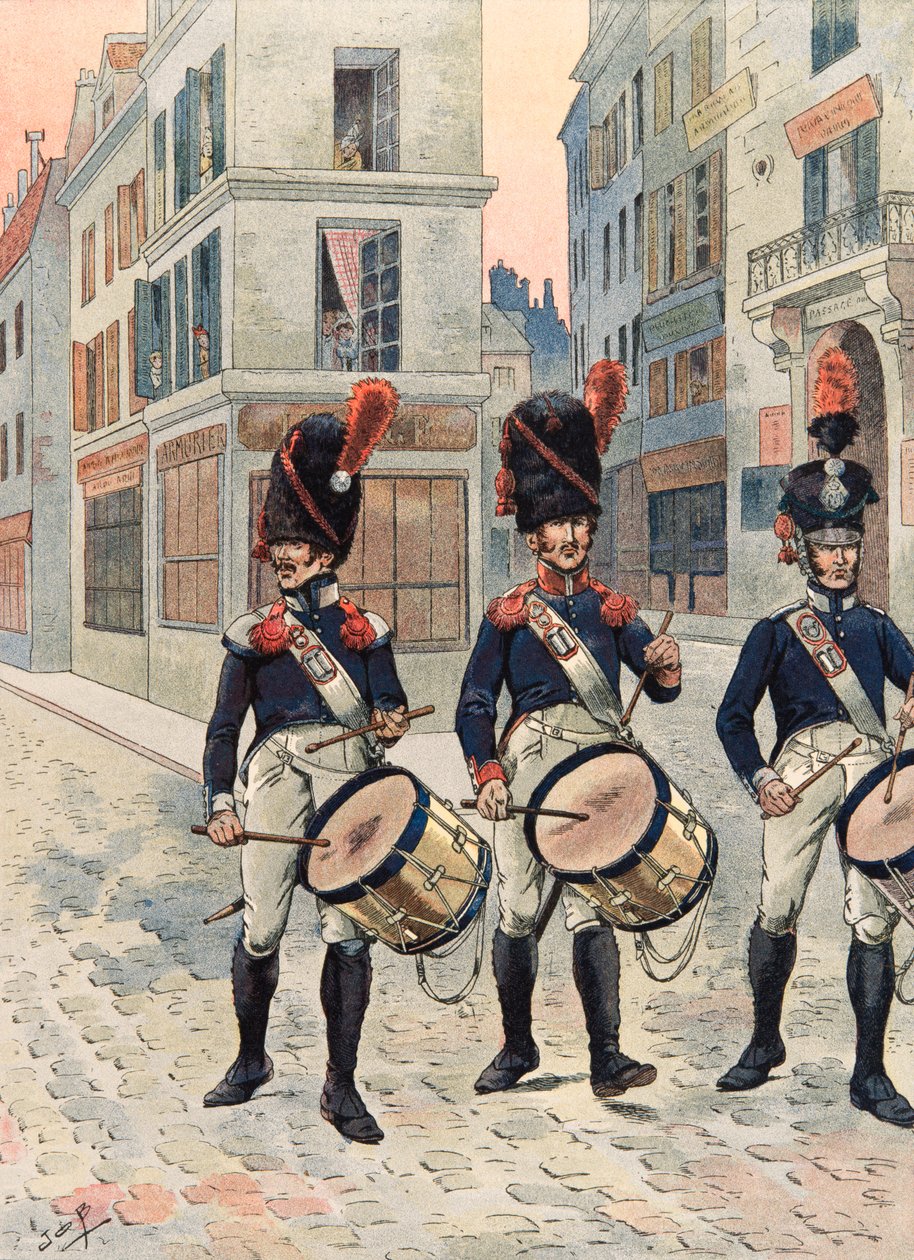Uniforme des troupes françaises à travers les âges : tambours de la garde nationale de Paris - pseudonym for Onfray de Breville Jacques Job