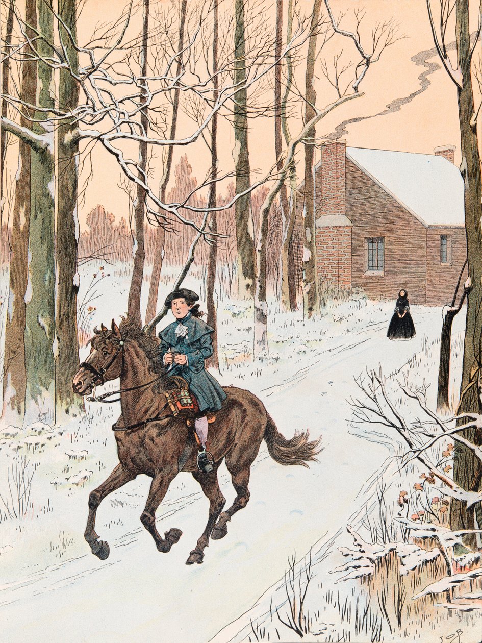 Jeune George Washington quittant la maison familiale en 1740 pour l