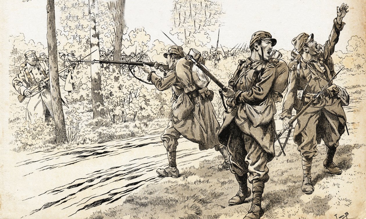 Tirez-les ! Soldats français de la guerre de 1914-1918 envoyés en patrouille pour reconnaître la force et l