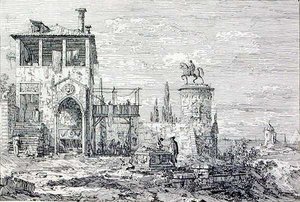 Paysage avec un monument équestre - Canaletto
