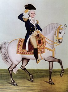 George Washington à cheval (lithographie en couleur)