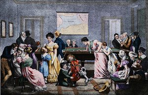 Salle de billard au XIXe siècle, gravé par Marlet