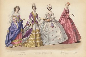 Mode en France : Louis XIV 1668 à 1694 ; Louis XV 1720 à 1760 ; Louis 1720 à