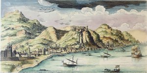 Vue de la ville de Málaga, Espagne (gravure en couleur)