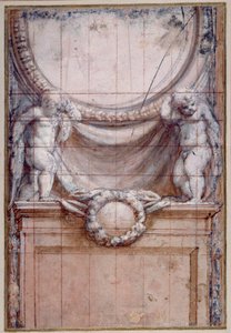 Deux putti soutenant un médaillon vierge