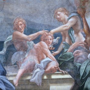 Jeunes sur un balcon, par Antonio Allegri Da Correggio (1489-1534) (détail)