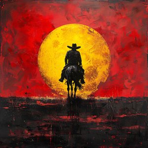 Affiche vintage de cowboy occidental et coucher de soleil pour décoration murale