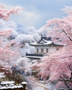 Village chinois dans un paysage enneigé