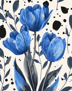 Tulipes dessinées conventionnellement en bleu par David - F. Abderrahim