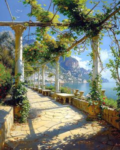 Un magnifique parc romain entouré par la nature au bord de la mer, idées de décoration murale