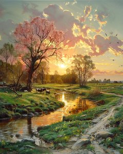Beau paysage au coucher du soleil