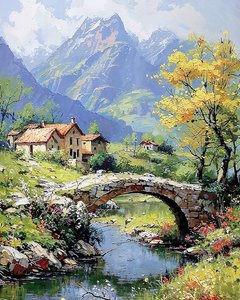 Paysage avec coucher de soleil sur les montagnes - F. Abderrahim