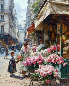 Femme des années 1920 vendant des fleurs