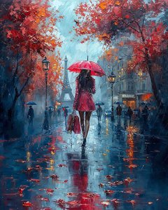 Dame élégante avec un parapluie marchant dans une rue de Paris
