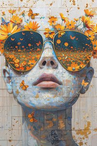 Visage de femme en gros plan avec des fleurs de l