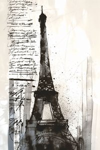 Éclaboussures de peinture noire Tour Eiffel - peinture impressionniste, impression sur toile encadrée sur demande - F. Abderrahim