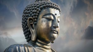 Portrait de Bouddha assis en méditation paisible, impression sur toile encadrée sur demande - F. Abderrahim
