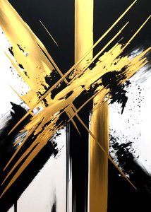 Peinture or et noir, art contemporain, toile de grande dimension, impression personnalisée