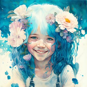 dessin aquarelle, une petite fille mignonne en style Loish, Décor mural encadré - F. Abderrahim