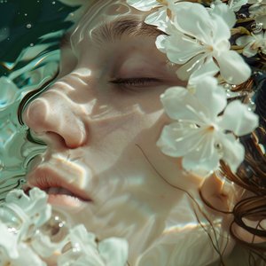 Belle jeune femme appréciant le parfum des fleurs blanches, Modern Canvas Wall art - F. Abderrahim