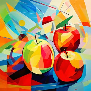 Pommes abstraites cubistes, décoration murale pour la cuisine | impression sur demande