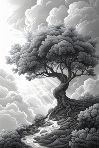 Formation rocheuse majestueuse, portail naturel, tempête et arbre spectaculaires, décor mural encadré, - F. Abderrahim