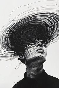 Dessin minimaliste, Homme dans le tourbillon de la dépression, impression sur toile en ligne sur demande - F. Abderrahim