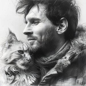 Chat avec le footballeur Messi, Décoration murale moderne | impression sur demande - F. Abderrahim
