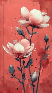 Roses blanches sur fond rouge en peinture simple, art mural | impression sur demande - F. Abderrahim