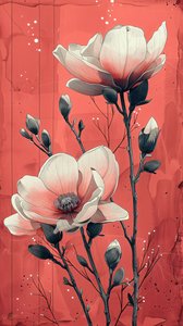Roses blanches sur fond rouge, Décoration murale moderne | impression sur demande