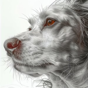 zoom arrière Portrait de chien noir et blanc, dessin minimaliste, décoration intérieure murale - F. Abderrahim