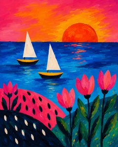Coucher de soleil sur une mer de fleurs